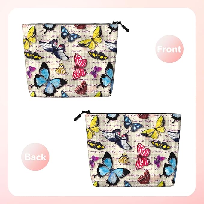 MOLAIGIN Butterfly Beautiful Vintage Butterflies Cosmetic Bag For Women, Travel Makeup Bag, Toiletry Zipper Bag, Large Capacity Aesthetic Cases
