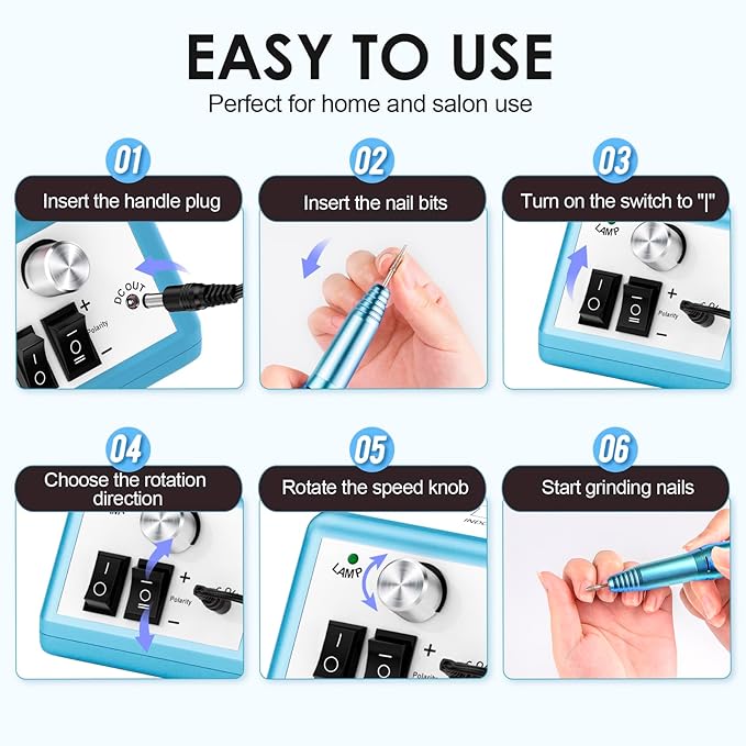 Subay Professional Nail Drill Electric File 20000RPM for Acrylic Nails, Gel Nail, Nail Art Polisher, Manicure Pedicure Tools for Salon Home