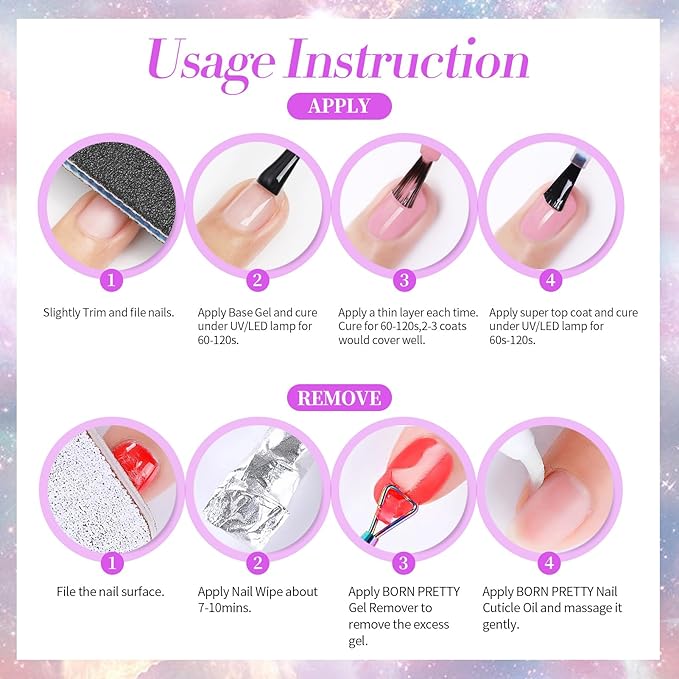 Born Pretty Reflective Glitter Gel Nail Polish, 6 Spring Light Colors Holographic Gel Polish Long Lasting Sparkly Shiny Nail Polish U V Set for Manicure and Nail Art, DIY at Home, Salon-Quality 7ml