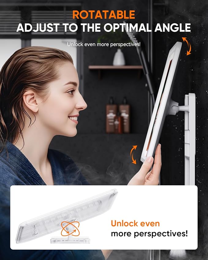 Heated Shower Mirror Fogless for Shaving 2025 New, 3 Colors Stepless Dimmable Lights Anti Fog Shower Mirror, Fog Free Mirror for Shaving with Razor Holder for Men, NO-Drilling, Removable - White