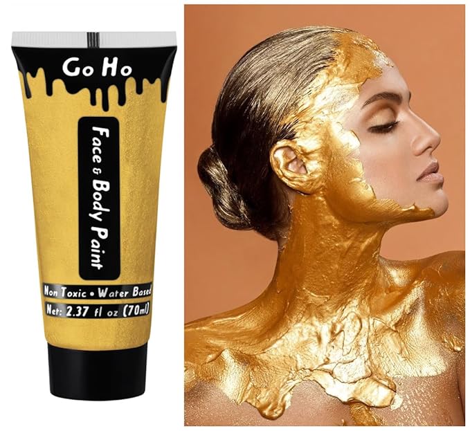 Go Ho Metallic Gold Face Body Paint Washable(2.37oz/pc),Water Based Cream Gold Face Paint,Body Paint for SFX Cosplay Costumes Festivals Halloween Makeup