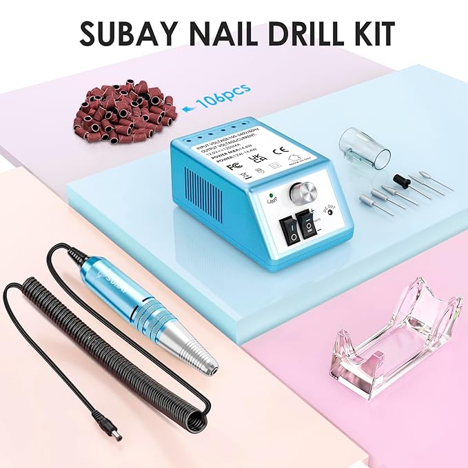 Subay 30000RPM Nail Drill Professional Electric File Acrylic Nails Kit for Acrylic Nails Remove Nail Gel Polish Manicure for Salon Home with 100pcs Sanding Bands, Dark Blue