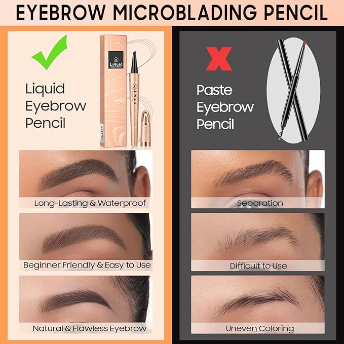 Eyebrow Pen - Upgraded 3D Liquid Eye Brow Microblading Pencil With Micro 4 Point Lift & Brow Pen Snatch, Long-Lasting Waterproof (Dark Brown)
