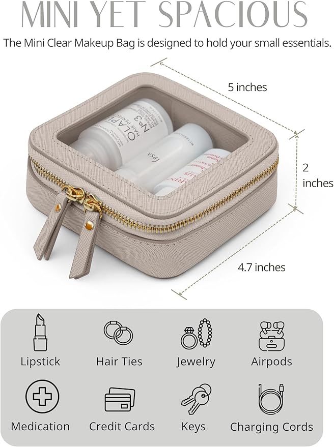 Popvibe Clear Makeup Bag Travel Cosmetic Case Transparent Toiletry Bag with Zipper, Portable Make Up Organizer Traveling Compact Car Bag for Essentials