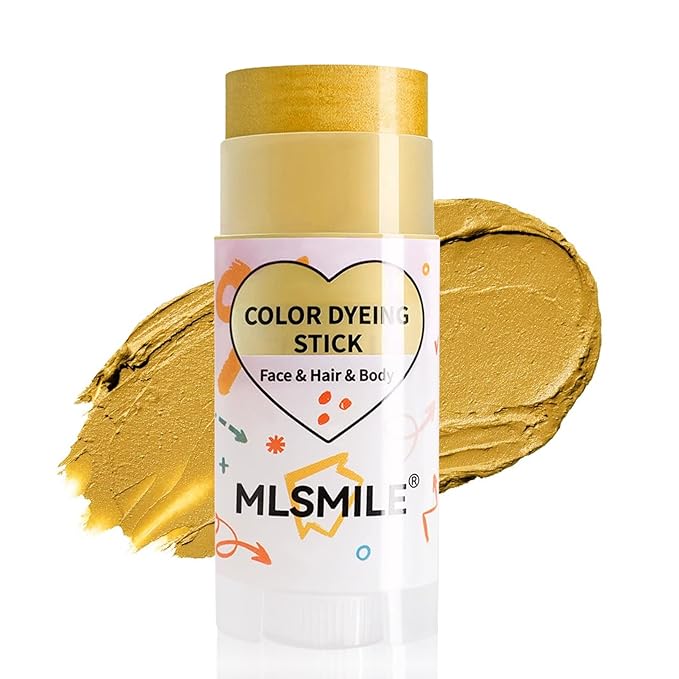 3 in 1 Hair Dye Stick, Temporary Hair Color Wax Stick, Washable Hair Dye for Women & Kids, Highly Pigmented, Pearlized Body Face Paint Makeup for Daily, Halloween Christmas Party Cosplay (Yellow)