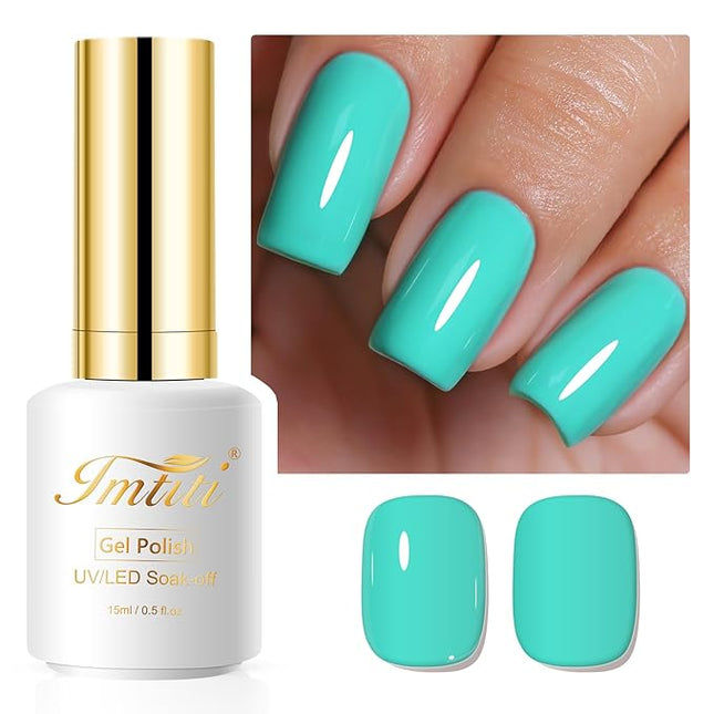 Imtiti Cyan Gel Nail Polish, 0.5Fl oz Blue Green Color UV/LED Soak Off Gel Polish for Spring Summer DIY Nail Art Manicure at Home 1Pcs