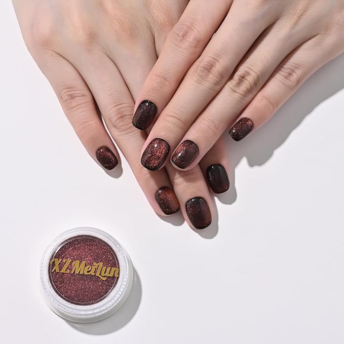 Cat Eye Nail Powder, Big-Capacity 0.8g 9D Cat Eyes Magnetic Powder Red Magic Mirror Effect Pigment Holographic Nail Art Glitter, Can Mixed with Builder Gel Nail Polish for Use