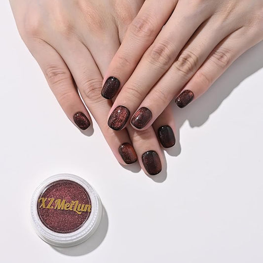 Cat Eye Nail Powder, Big-Capacity 0.8g 9D Cat Eyes Magnetic Powder Red Magic Mirror Effect Pigment Holographic Nail Art Glitter, Can Mixed with Builder Gel Nail Polish for Use