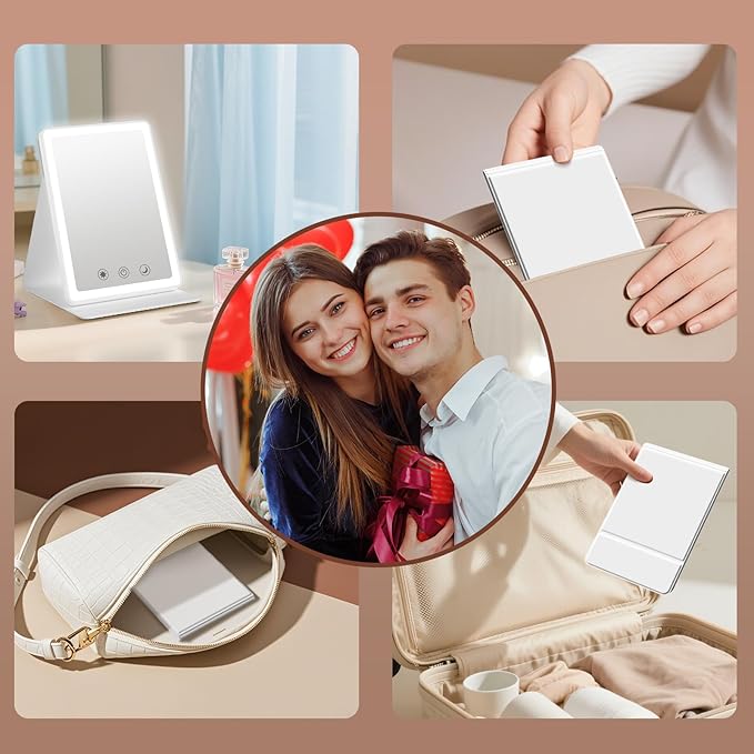 2025 Rechargeable Travel Makeup Vanity Mirror with 72 Led Lights,Portable Lighted Beauty Mirror,3 Color Lighting,Dimmable Touch Screen,Tabletop LED Folding Cosmetic Vanity Mirror Desk Table (2 Pack)
