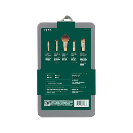 EcoTools Makeup Brush Set for Eyeshadow, Foundation, Blush, and Concealer with Bonus Storage Case, Start the Day Beautifully, Travel Friendly, 6 Piece Set