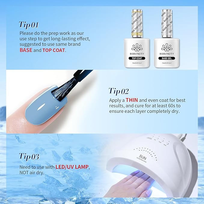 Born Pretty Blue Gel Nail Polish,Light Baby Sky Blue to Dark Navy Royal Shades 6 Colors Glitter Nail Gel Polish Kit Nail Art Manicure DIY Set Home and Salon Holiday Gifts