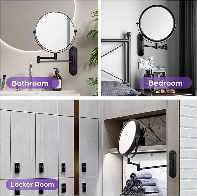 Wall Mounted Makeup Mirror - 1X/15X Magnifying Makeup Mirror with Extended Arm 360°Swivel Vanity Mirror, 8.5in Double Sided Mirror for Bathroom, No Lights