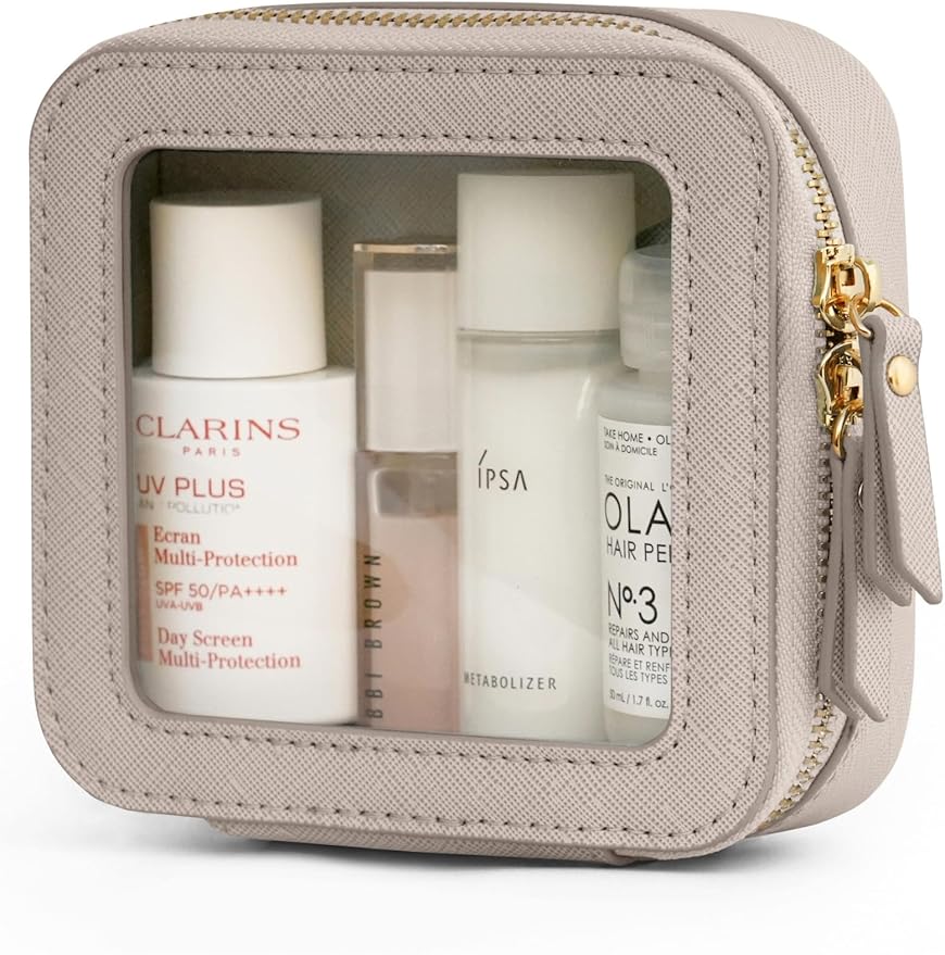 Popvibe Clear Makeup Bag Travel Cosmetic Case Transparent Toiletry Bag with Zipper, Portable Make Up Organizer Traveling Compact Car Bag for Essentials