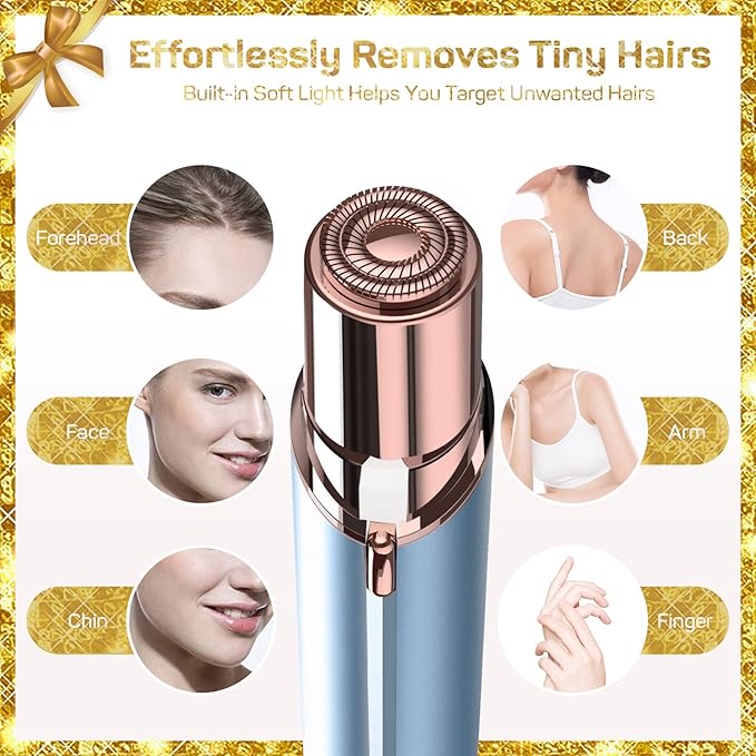 Gurelax Hair Remover for Women, Hair Removal Device, Facial Hair Removal for Women, Best Touch Face Shaver As Christmas Gift, Electric Upper Lip/Mustache Hair Remover, Included 2 x Replacement Heads