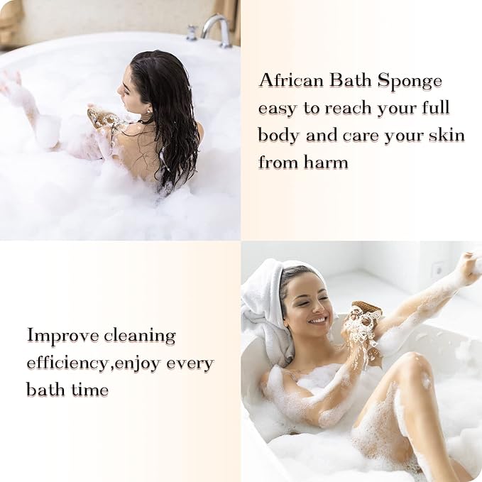 African Net Sponge with Handles 3 Pieces Long African Exfoliating Net Washcloth Bath Sponge Net Cloth Wash Net Body Back Scrubber for Shower Loofah