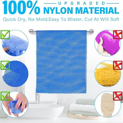 UJFQBH 6 Pieces African Bath Sponge African Net Long Net Bath Sponge Exfoliating Shower Body Scrubber Back Scrubber Skin Smoother,Great for Daily Use (Pink, Yellow, Purple, Blue, Black, Off-White)