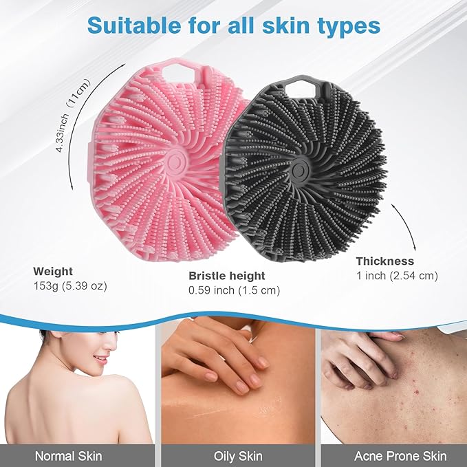 2Pcs Silicone Body Scrubber,Exfoliating Body Scrubbers for use in Shower,Silicone Body Brush for Showering and Anti-Slippery Handles for All Skin Types,Eco Friendly Shower Scrubber for Body (Black)