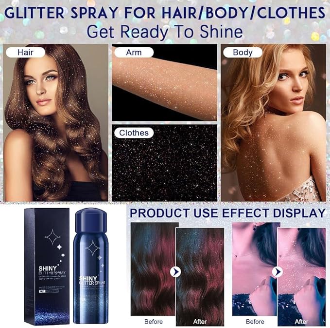Body Glitter Spray, Perfect Body Glitter for Music Festival Stage Makeup and Festival Rave Highlighter Makeup. (2 Pcs)