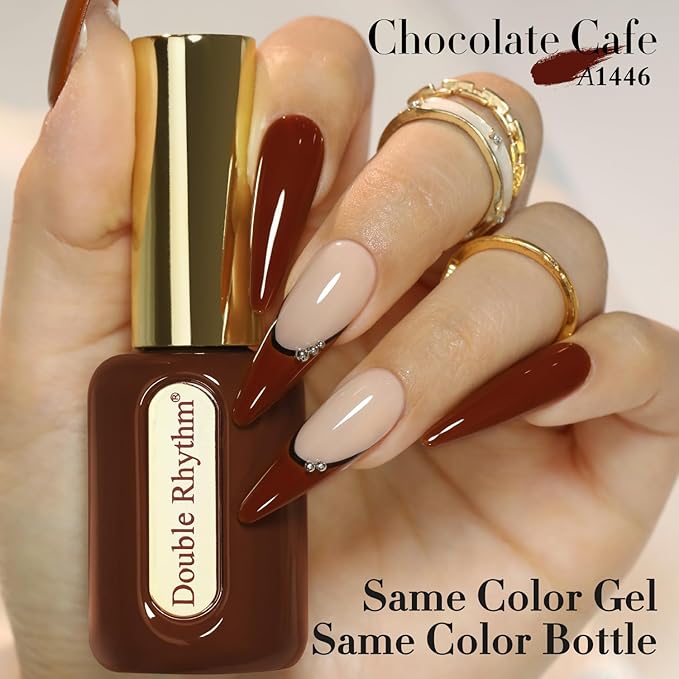Double Rhythm 0.50 OZ Gel Polish Hema Free Same Color Same Bottle Golden Round Translucent Neutral Natural Milky 15 ML Jelly UV Polish Art DIY at Home (Burgundy Brown-C1446)