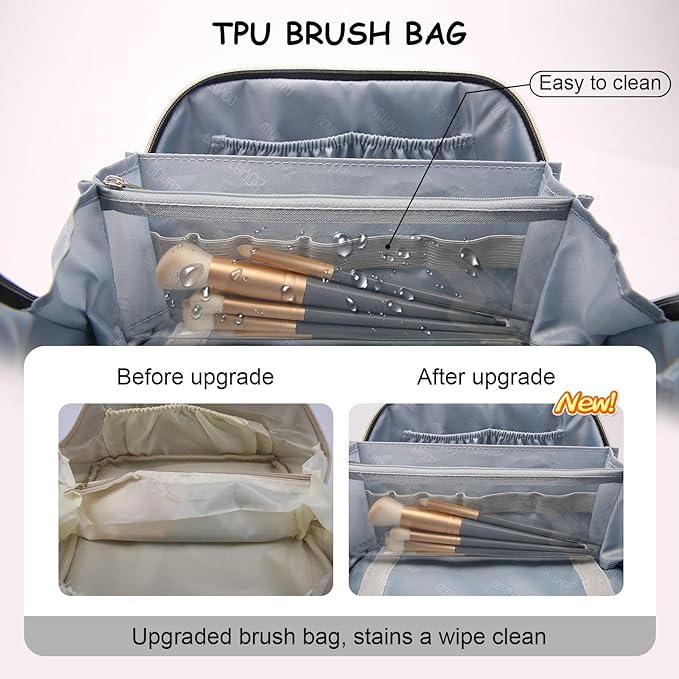 BOYATU Travel Makeup Bags for Women: Vegan Leather Cosmetic Bag Set of 3 - Large Capacity Make up Bag with Divider - Wide Open Waterproof Toiletry Organizer Bag with Handle (L12-Black)