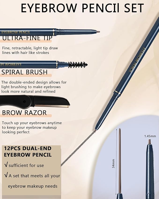 Eyebrow Pencils for Women,12Pcs Black Ultra-Fine Eye Brow Pencil Set,Easy to Color,Long-Lasting Waterproof Eyebrow Tint Pen for Define Shape and Fill Brow,Thanksgiving Eye Makeup Gift Kit for Girl-05