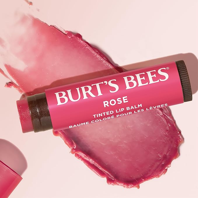 Burt's Bees Lip Tint Balm with Long Lasting 2 in 1 Duo Tinted Balm Formula, Color Infused with Deeply Hydrating Shea Butter for a Natural Looking Buildable Finish, Petal Rose (2-Pack)