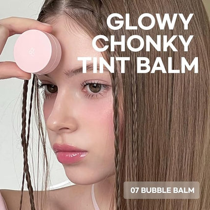 AOU GLOWY CHONKY TINT BALM 07 bubble Balm with Built-in Silicone Applicator - Mess-Free, Hygienic Design, Natural Gloss, Instant Hydration for Chapped Lips 0.12Oz
