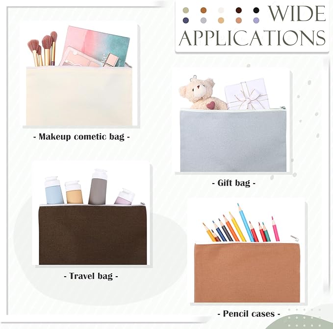 Reginary 10 Pcs Canvas Makeup Bags Bulk for Women Blank DIY Pencil Pouch Travel Toiletry Cosmetics Bags Gift for Christmas Breast Cancer Awareness Thanksgiving Wedding Nurses Teacher(Pastel Color)