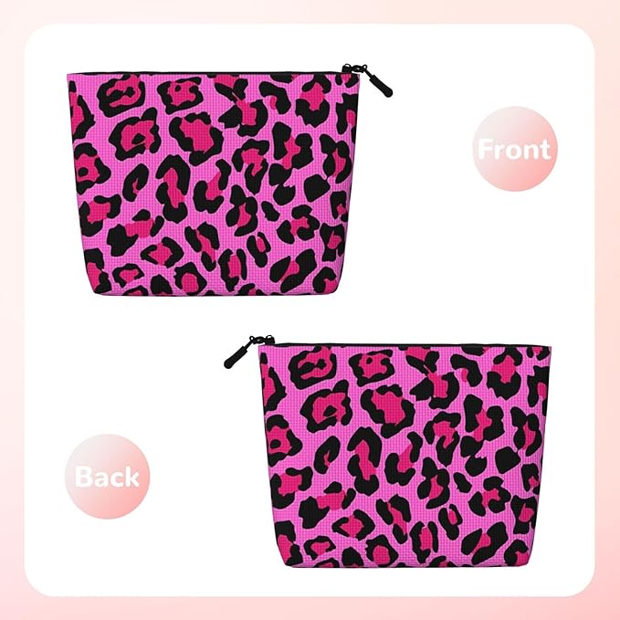 MOLAIGIN Cheetah Pink Leopard Pattern Cool Black Cosmetic Bag For Women, Travel Makeup Bag, Toiletry Zipper Bag, Large Capacity Aesthetic Cases