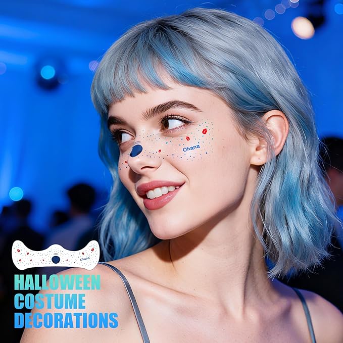 Freckles Face Tattoo - Glitter Temporary Tattoos with Hawaiian Flower Waterproof Fantasy Sparkle Stickers for Stitches Custom Girsl, Festivals, Halloween Costumes Women & Cosplay Makeup