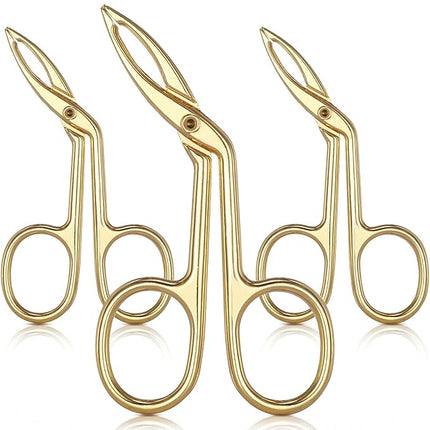 Hicarer 3 Pcs Eyebrow Tweezers Scissor for Women Facial Hair Handle Straight Tip Scissor Shaped Eyebrows Tweezers for Hair Plucker Remover Eyebrows Care Wig Plucking for Women Men(Gold Plated)