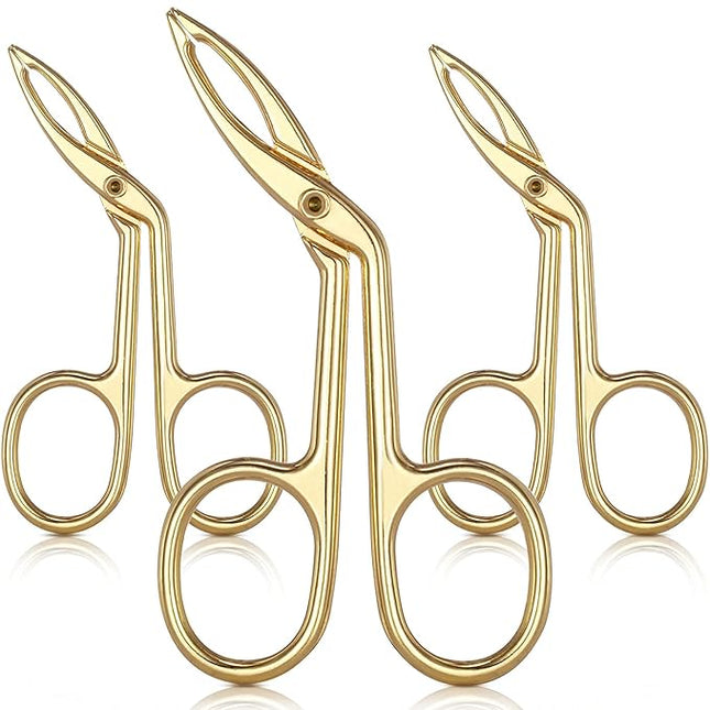 Hicarer 3 Pcs Eyebrow Tweezers Scissor for Women Facial Hair Handle Straight Tip Scissor Shaped Eyebrows Tweezers for Hair Plucker Remover Eyebrows Care Wig Plucking for Women Men(Gold Plated)