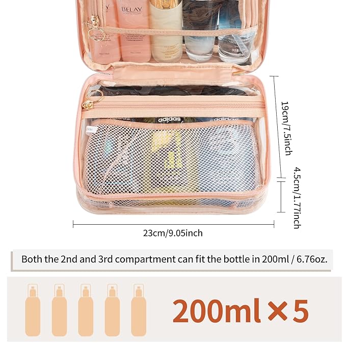 CUBETASTIC Hanging Travel Toiletry Bag for Women, Clear Makeup Bags Portable Transparent Cosmetic Case Small Skincare Pouch Waterproof Travel Bag for Toiletries