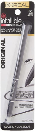 L'Oreal Paris Makeup Infallible Never Fail Original Mechanical Pencil Eyeliner with Built in Sharpener, Slate, 0.008 oz. (Pack of 2)
