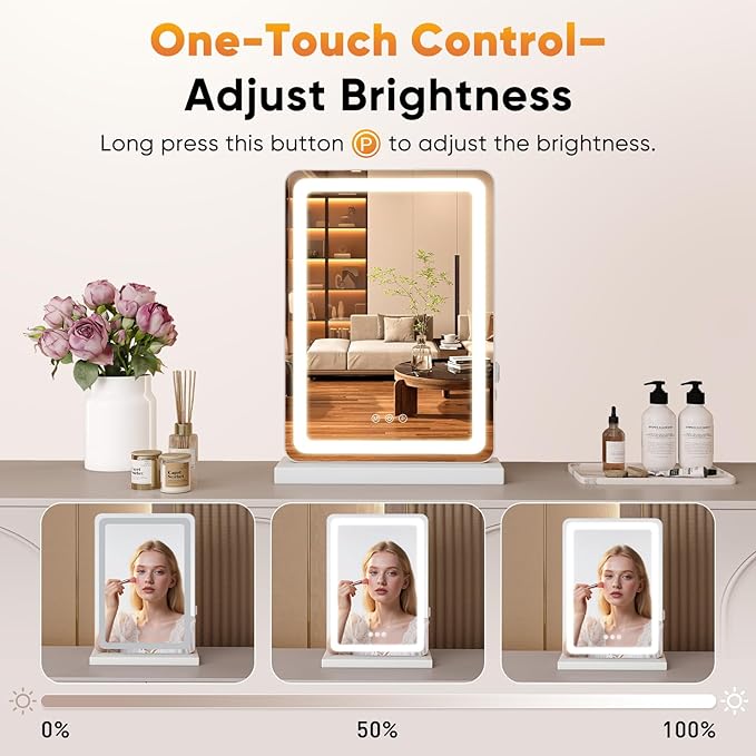 Sweetcrispy 17"x13" LED Vanity Mirror with Lights, Dimmable 3 Color Modes Makeup Mirror with Memory Function, USB Charging, Aluminum Frame, Lighted Mirror for Desk or Bedroom