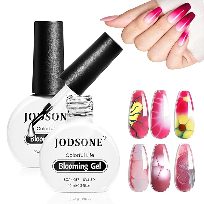 JODSONE Blooming Gel Nail Polish,2pcs 10ml Clear Blooming Gel for Marble,Watercolor,Floral Print,Gradient & Tie Dye Nail Art Effects for Women