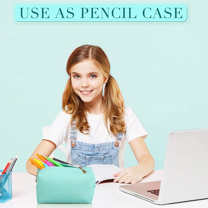 Sanwuta 9 Pcs Makeup Bags Bulk PU Double Zippers Cosmetic Bag Makeup Toiletry Pouch Portable Travel Organizers Case for Women Bachelorette Party End of The Year Bridesmaid Gift(Green)