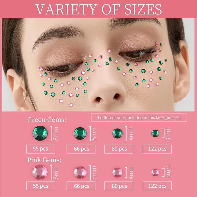 Teenitor Face Gems Self Adhesive Face Rhinestone Makeup Festival Face Jewels Stick On Gems Hair Gems Makeup Gems for Face, Hair, Body, Eye