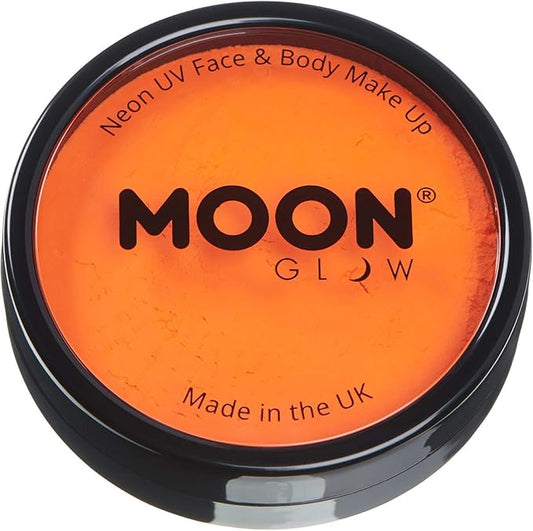 Pro Intense Neon UV Face & Body Paint Cake Pots by Moon Glow - Intense Orange - Professional Water Based Face Paint Makeup for Adults, Kids - 1.26oz