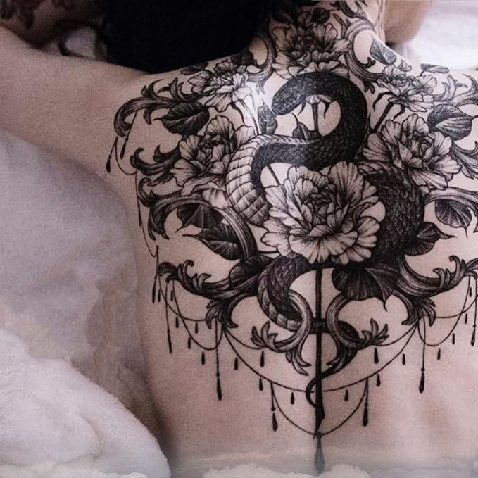 Large Temporary Tattoos Women Temporary Neck Tattoos Temporary Realistic Flower Chest Tattoo for Adults (Temporary Tattoos Sticker 25)