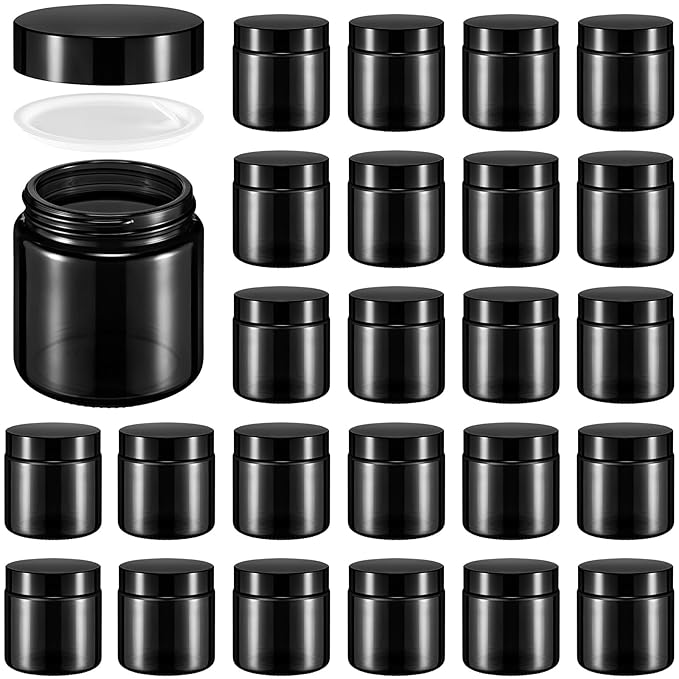 Norme 24 Pcs 4 oz Glass Jars with Lids Leakproof Round Airtight Empty Cosmetic Jars with Inner Liners Lid for Storing Lotions Powder Ointments Candle Making Tins (Black)