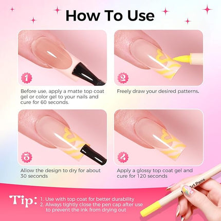 GELLAKTIK 12 Colors Nail Art Pens Set, 3D Nail Polish Pens Quick-Drying Acrylic Paint Markers, Dotting Liner Brush for DIY Nail Design, Home & Salon Manicure Tools