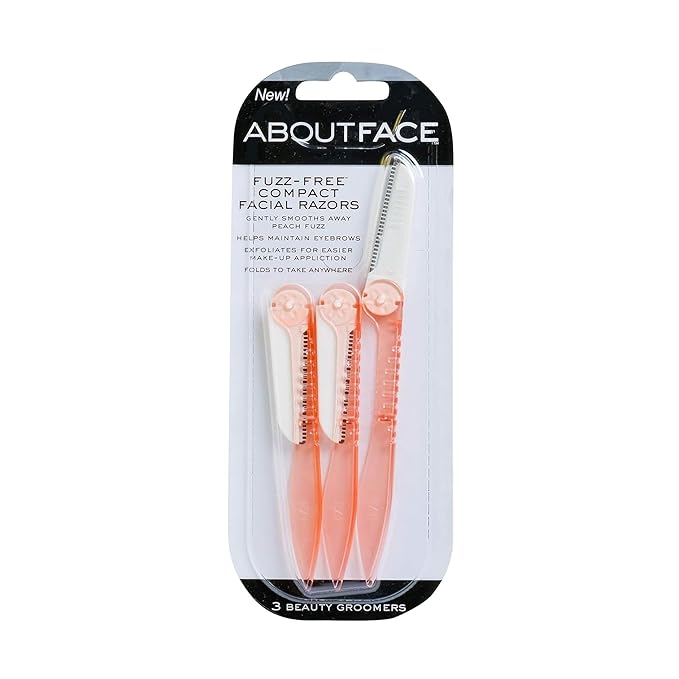 About Face Fuzz-Free Compact Facial Razors for Shaving & Exfoliating - Includes 3 Beauty Groomers - For Face, Lips & Eyebrows