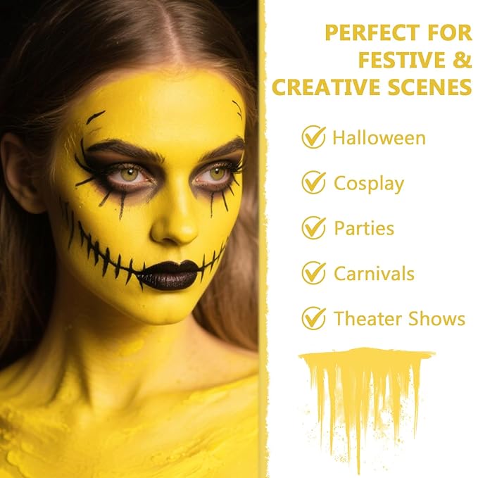 Face Body Paint Kit for Kids & Adults, Non-Toxic Water-Based Professional Face Painting Palette with Brushes for Halloween Clown Goth Vampire SFX Makeup, Art Stage Cosplay Parties, Yellow