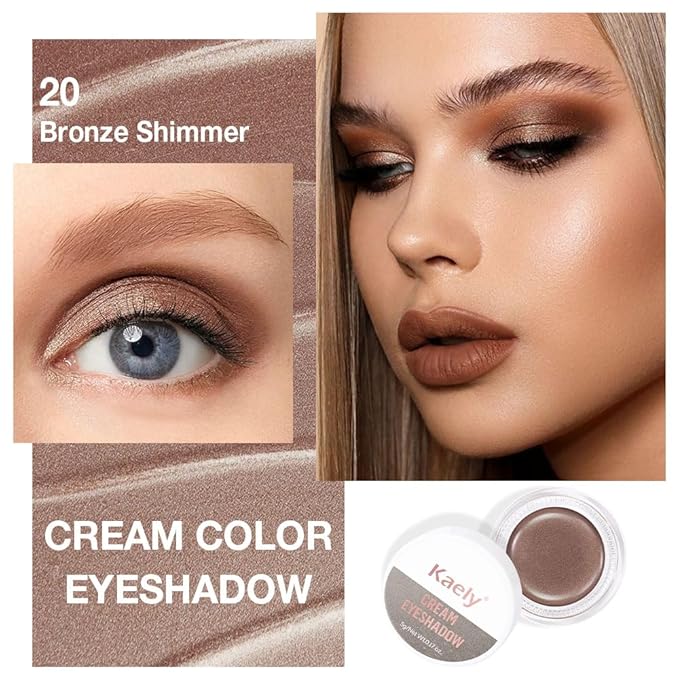 Kaely Single Cream Eyeshadow Pot, Bronze Shimmer Eye Shadow for Older Women High Pigmented Waterproof, Natural Eyeshadow Palette Makeup Brightener, sombras en crema para ojos, Blendable, 20