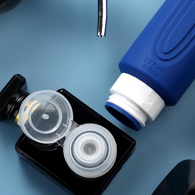 Travel Bottles for Toiletries, Large 6oz Oversize Containers, BPA Free Leak Proof Tubs Refillable Liquid Traveler Accessories with Toiletry Bag for Cometic Shampoo and Lotion Soap (4 Pack)