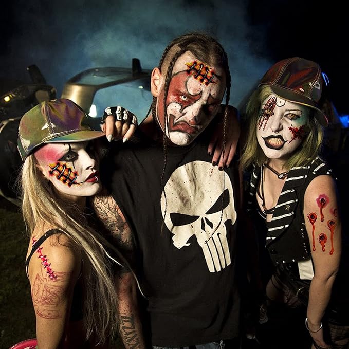 NiHome 40 Sheets Halloween Removable Realistic Fake Temporary Tattoo Set, Zombie Costume Cosplay Variety Party Makeup Face Decals Prank Supplies