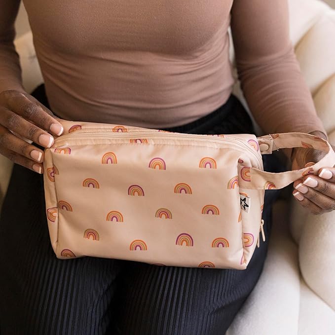 Tiny Twinkle Portable Waterproof Makeup Bag | Travel-Friendly Cosmetic Organizer with Convenient Carry Handle | Spacious Interior, and Secure Zipper Closure (Boho Rainbow)