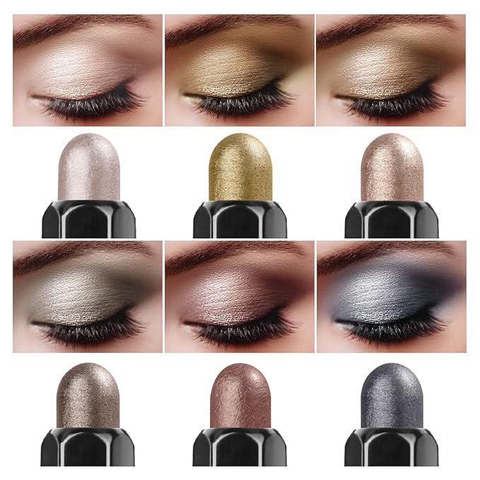 6PCS Cream Eyeshadow Stick Makeup Sets, Metallic And Matte Shimmer Eye Shadow Eye Brightener Stick Pencil Crayon, A12-Neutral Khaki