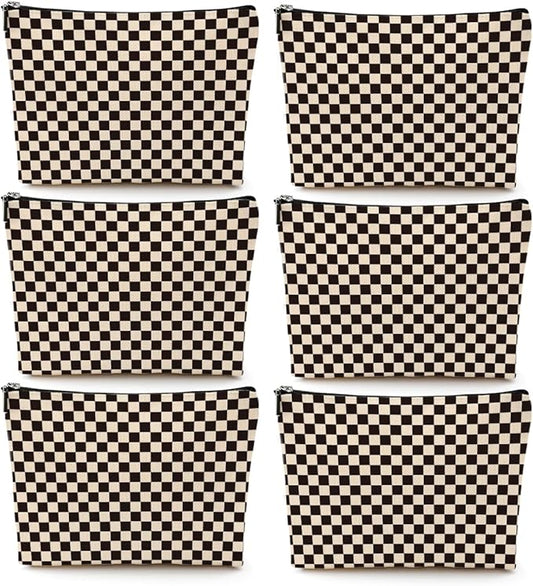 6 Pcs Checkered Makeup Bags Make up Bag Cosmetic Bags for Women Girls Sister Mama Bridesmaid Friendship Christmas Birthday Travel Toiletry Bag Aesthetic Zipper Organizer Accessories, Cute Black Plaid